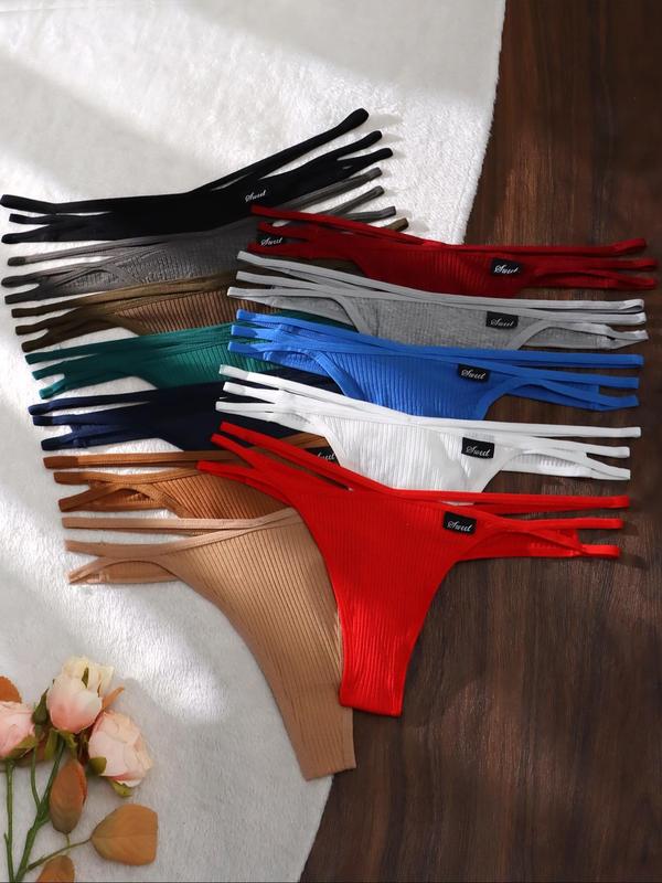 Women's Solid Criss Cross Cut Out Thong, Breathable Comfortable Knicker for Daily Wear, Ladies Underwear for All Seasons
